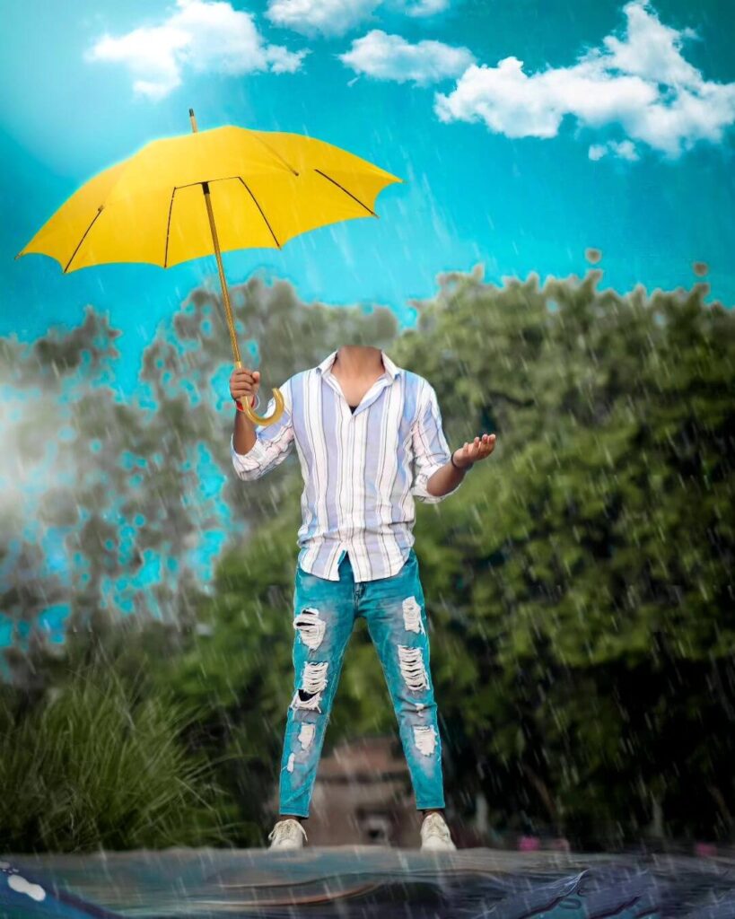 Face Cut Boy rain with umbrella CB Editing Background