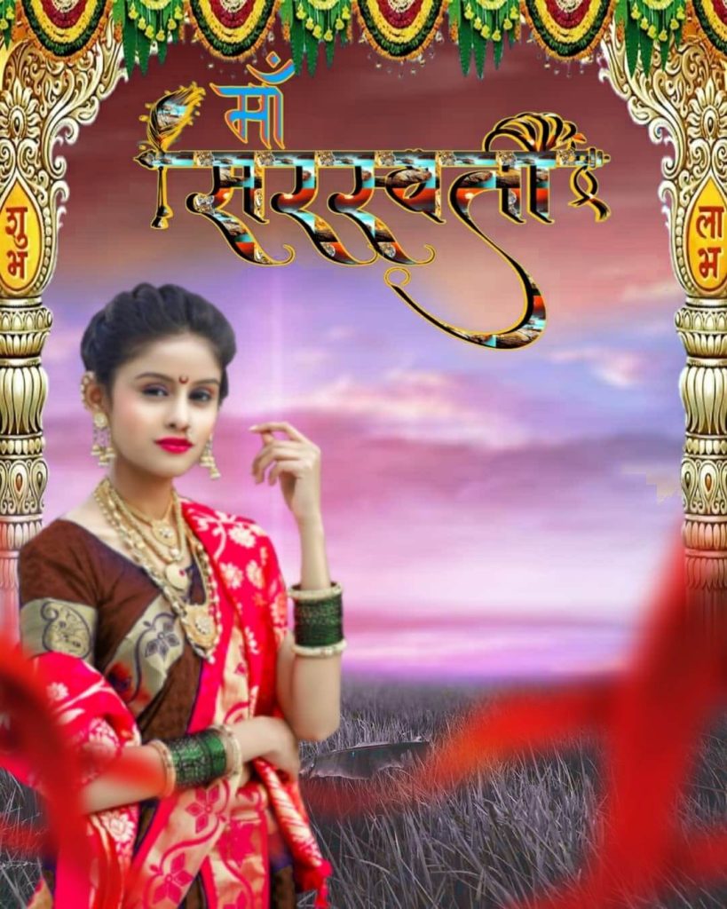 Beautiful Girl Maa Saraswati Puja Editing Background Free Stock Photo