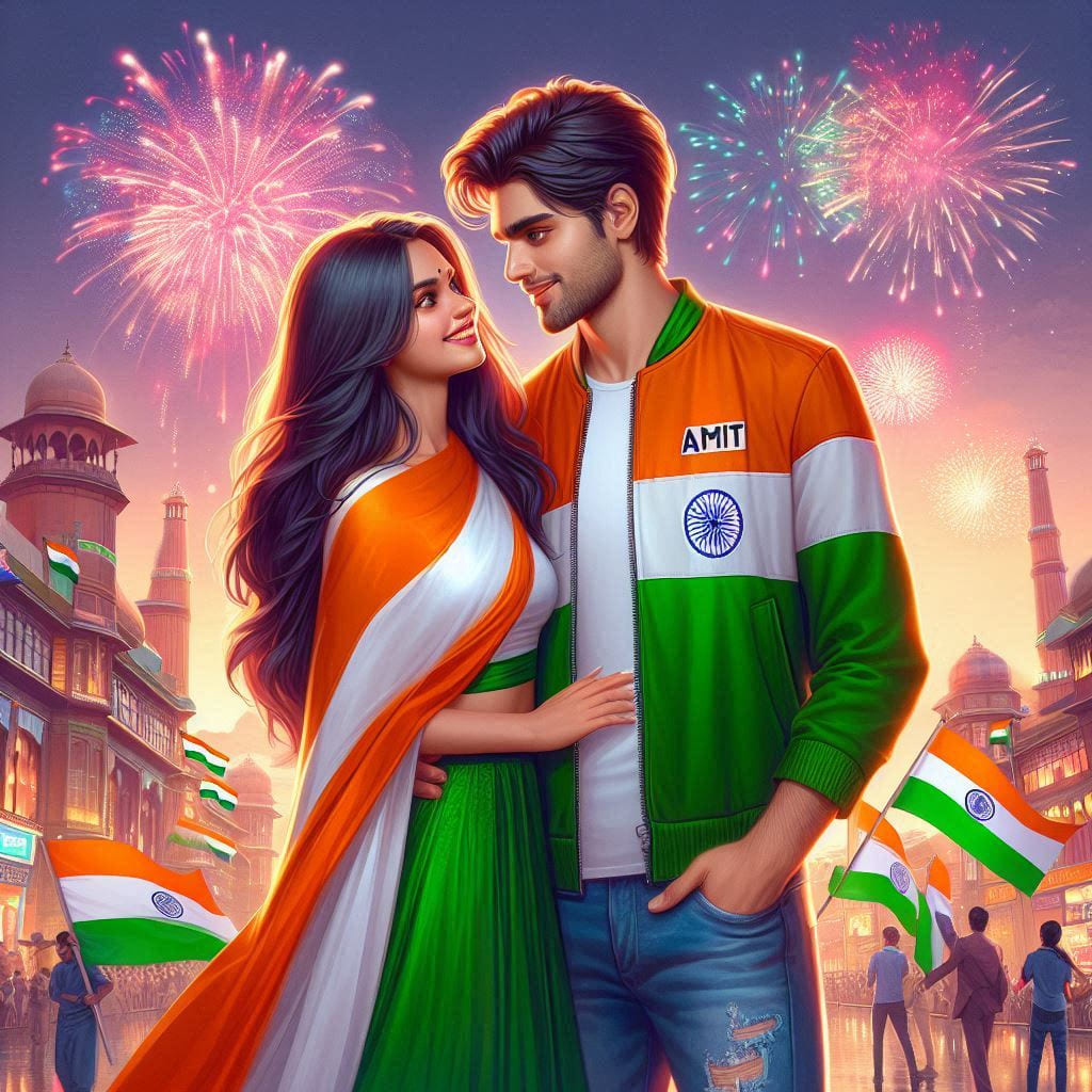 Independence Day Photo Editing Prompts 2024 (15 August) 1 bing ai image independence day couple